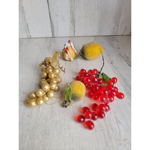 Fruit vintage grape pear mouse lemon unique ornament Xmas set - Picture 7 of 9